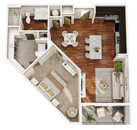Floor plan for 1 bed, 1 bath, 818 sqft